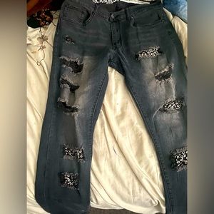 Men slim black denim jeans